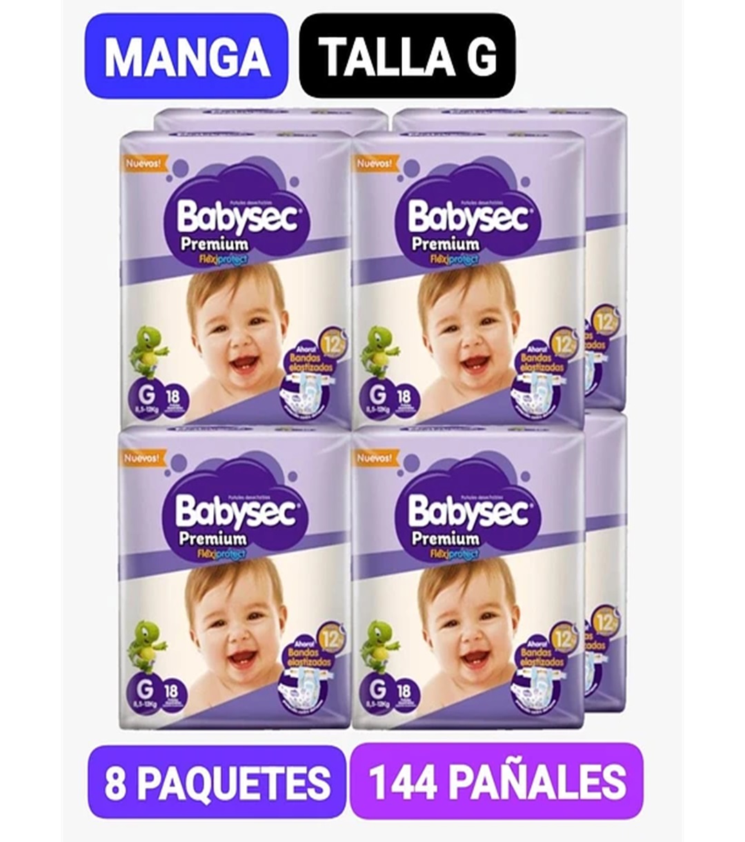 Manga Pañal Babysec Premium G 8 paquetes 144un.